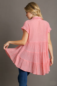 Umgee Solid Color Textured Fabric Babydoll Tunic Top in Pink Shirts & Tops Umgee   