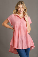 Load image into Gallery viewer, Umgee Solid Color Textured Fabric Babydoll Tunic Top in Pink Shirts &amp; Tops Umgee   

