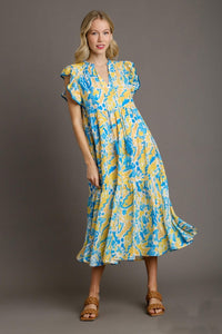 Umgee Abstract Print Tiered Midi Dress in Lemonade Mix Dress Umgee   