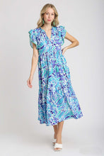 Load image into Gallery viewer, Umgee Abstract Print Tiered Midi Dress in Purple Mix Dress Umgee   
