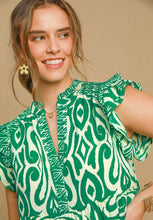 Load image into Gallery viewer, Umgee A-Line Two Toned Border Print Midi Dress in Green
