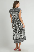 Load image into Gallery viewer, Umgee A-Line Two Toned Border Print Midi Dress in Black Dresses Umgee   
