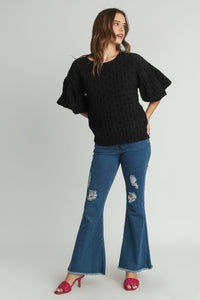 Umgee Textured Solid Color Top in Black Shirts & Tops Umgee   