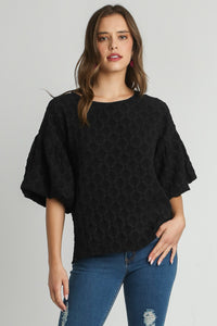 Umgee Textured Solid Color Top in Black Shirts & Tops Umgee   