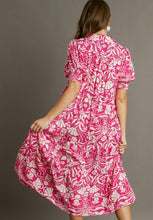 Load image into Gallery viewer, Umgee Two Tone Floral Tiered A-Line Midi Dress in Hot Pink ON ORDER Dress Umgee   
