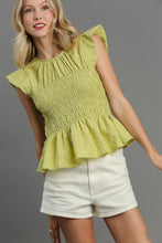 Load image into Gallery viewer, Umgee Textured Fabric Smocked Peplum Top in Lime Shirts &amp; Tops Umgee   
