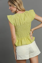 Load image into Gallery viewer, Umgee Textured Fabric Smocked Peplum Top in Lime Shirts &amp; Tops Umgee   
