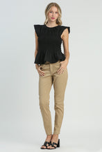 Load image into Gallery viewer, Umgee Textured Fabric Smocked Peplum Top in Black Shirts &amp; Tops Umgee   
