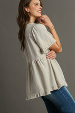 Load image into Gallery viewer, Umgee Solid Color Linen Blend Pleated Top in Oatmeal Shirts &amp; Tops Umgee   
