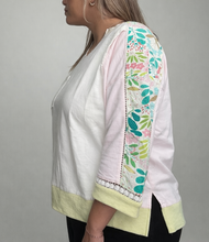 Load image into Gallery viewer, Easel Color Block Soft Washed Terry Knit Top in Vanilla Rose
