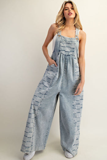 ee:some Checkered Panel Wide Leg Jumpsuit in Denim