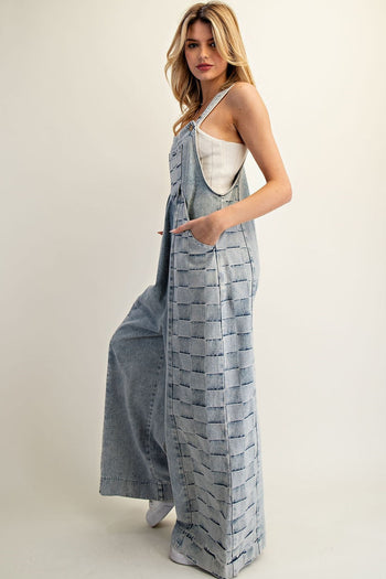 ee:some Checkered Panel Wide Leg Jumpsuit in Denim
