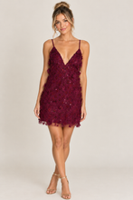 Load image into Gallery viewer, Storia Floral Sequin Embellished Slip Mini Dress in Wine Floral
