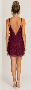 Storia Floral Sequin Embellished Slip Mini Dress in Wine Floral