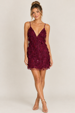 Load image into Gallery viewer, Storia Floral Sequin Embellished Slip Mini Dress in Wine Floral
