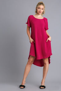 Umgee Ruby High Low Linen Blend Dress with Frayed Details Dresses Umgee   