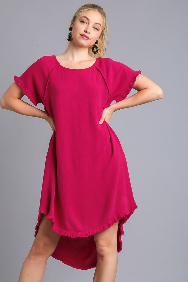 Umgee Ruby High Low Linen Blend Dress with Frayed Details Dresses Umgee   