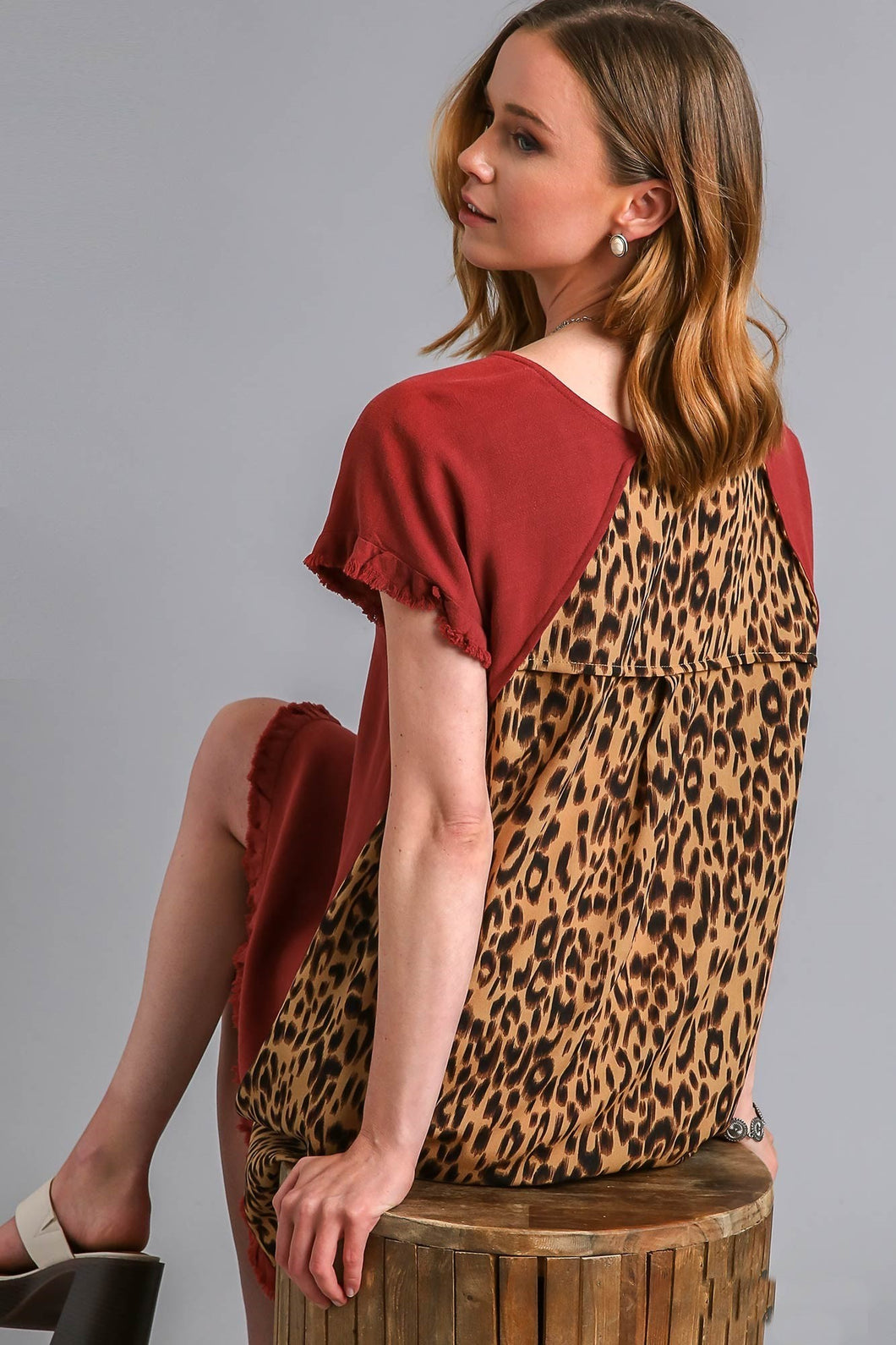 Umgee Red Brown Dress with Animal Print Back Dresses Umgee   