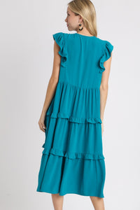 Umgee Maxi Dress with Ruffled Details in Turquoise Dress Umgee   