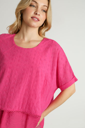 Umgee Eyelet Layered Tunic Top in Hot Pink FINAL SALE