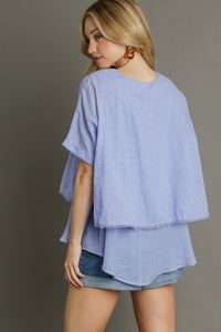 Umgee Eyelet Layered Tunic Top in Peri Blue