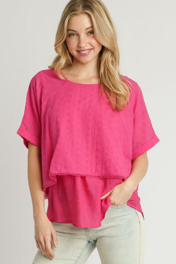 Umgee Eyelet Layered Tunic Top in Hot Pink FINAL SALE