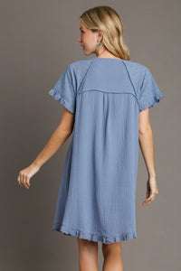 Umgee Short Cotton Gauze Dress in Denim Blue Dresses Umgee   