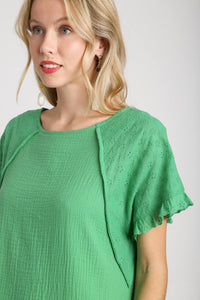 Umgee Short Cotton Gauze Dress in Green Dresses Umgee   