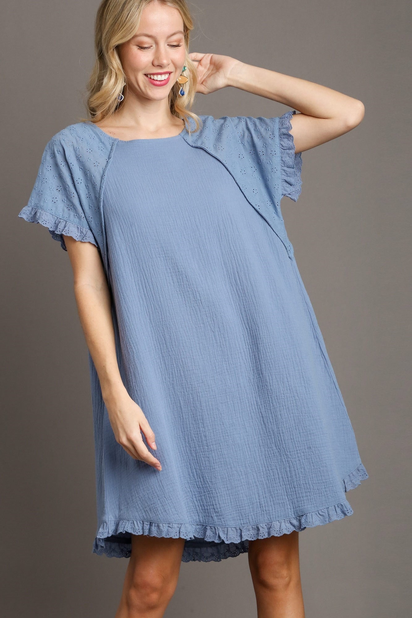 Umgee Short Cotton Gauze Dress in Denim Blue – June Adel