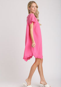 Umgee Short Cotton Gauze Dress in Bubblegum Dresses Umgee   