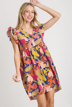 Load image into Gallery viewer, Umgee Mixed Leaf Print A-Line Dress in Blue Dresses Umgee   
