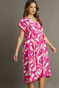 Umgee Two Tone Print Crinkle Midi Dress in Pink Dresses Umgee   