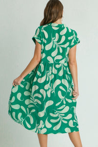 Umgee Two Tone Print Crinkle Midi Dress in Green ON ORDER Dresses Umgee   