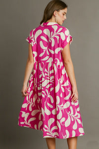 Umgee Two Tone Print Crinkle Midi Dress in Pink Dresses Umgee   