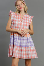 Load image into Gallery viewer, Umgee Mixed Plaid A-Line Tiered Dress in Coral Dresses Umgee   
