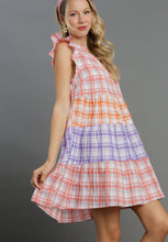 Load image into Gallery viewer, Umgee Mixed Plaid A-Line Tiered Dress in Coral Dresses Umgee   
