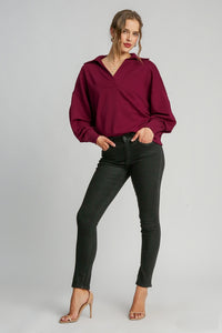 Umgee Solid Color Buttery Soft Knit Top in Merlot