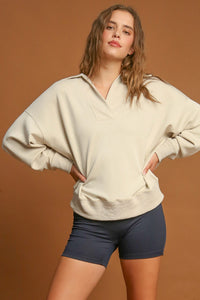 Umgee Solid Color Buttery Soft Knit Top in Ecru