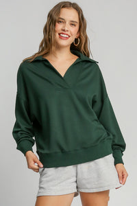 Umgee Solid Color Buttery Soft Knit Top in Evergreen