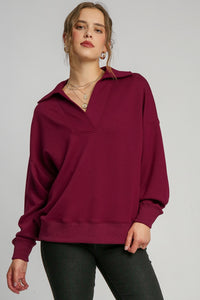 Umgee Solid Color Buttery Soft Knit Top in Merlot