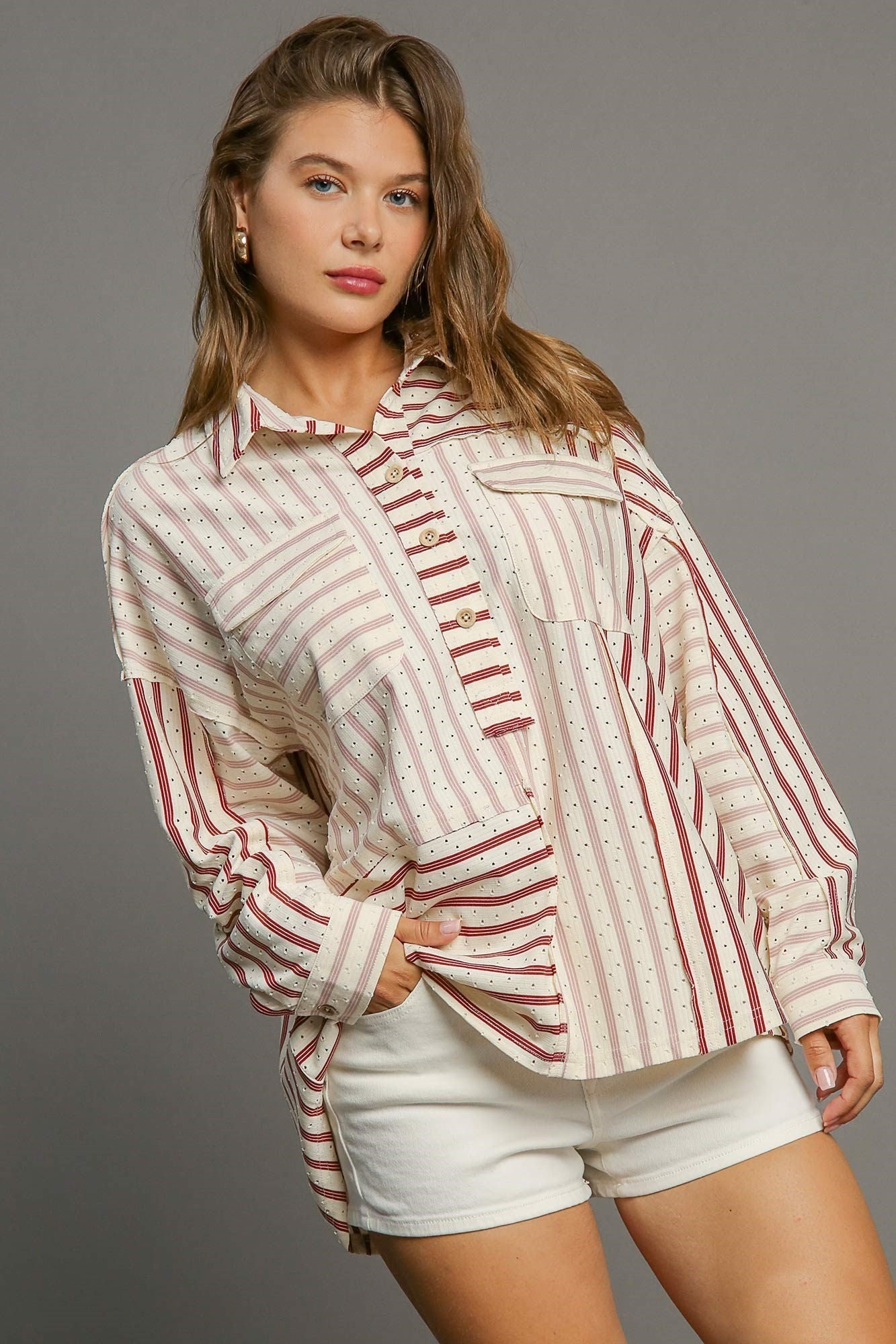Umgee Striped Eyelet Top in Mauve – June Adel