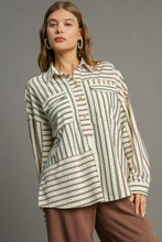 Load image into Gallery viewer, Umgee Striped Eyelet Top in Olive
