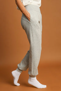 Umgee Luxe Knit Solid Color Joggers in Heather Grey