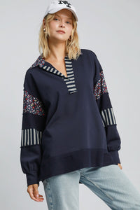 Umgee French Terry Johnny Collar Top in Midnight