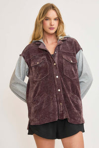 Umgee Contrasting Colors Chenille Jacket in Plum