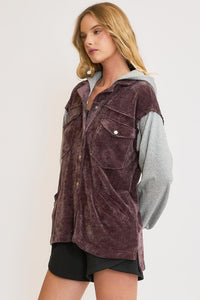 Umgee Contrasting Colors Chenille Jacket in Plum