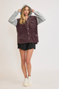 Umgee Contrasting Colors Chenille Jacket in Plum