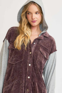 Umgee Contrasting Colors Chenille Jacket in Plum