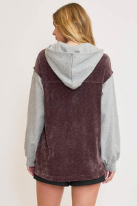 Umgee Contrasting Colors Chenille Jacket in Plum