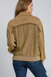 Umgee Luxe Knit and Linen Blend Jacket in Mocha